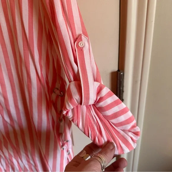 a.n.a beautiful salmon pink and white striped shirt - Picture 4 of 6
